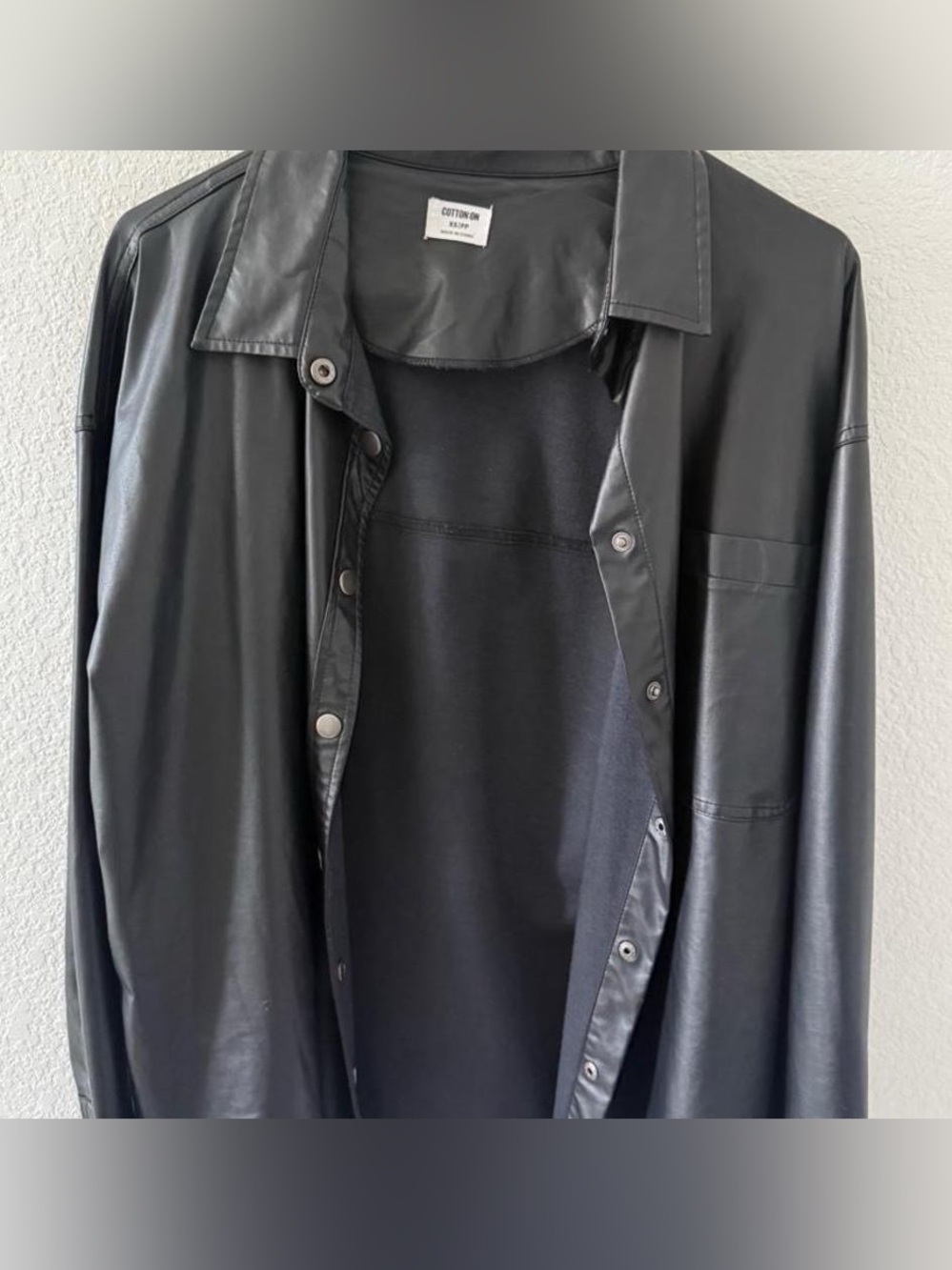 Cotton On Black Faux Leather Shirt Jacket